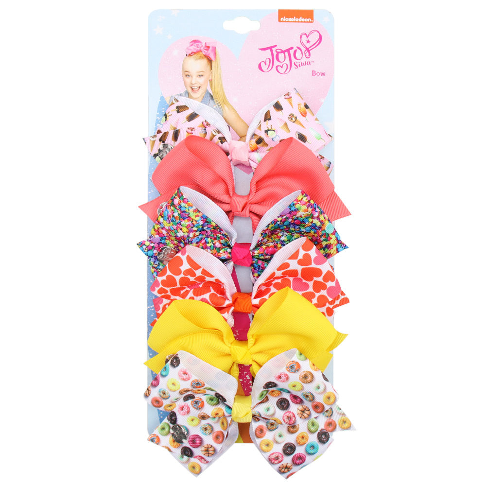 Wholesale 5-inch  bow hairpin set 6-color one-card children' s hairpin headdress